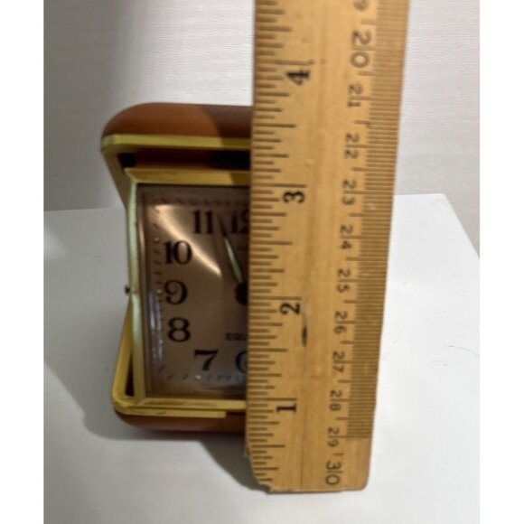 Vintage Equity Travel Alarm Clock In Brown Leatherette Case - Picture 3 of 6